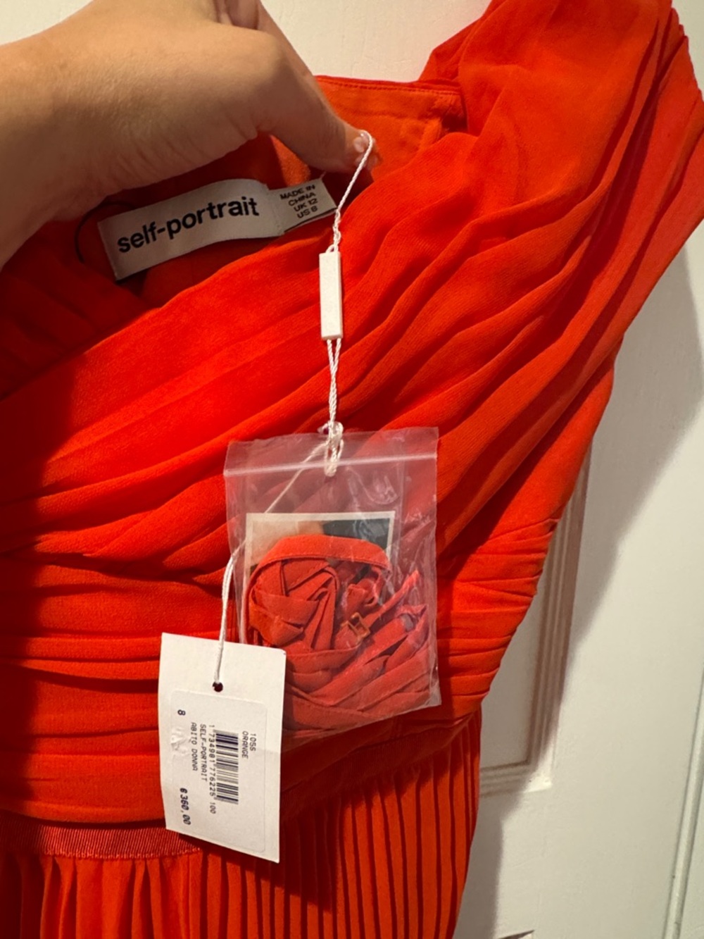Self-Portrait Orange Off-the-Shoulder Pleated Mini Dress. - Picture 5 of 5